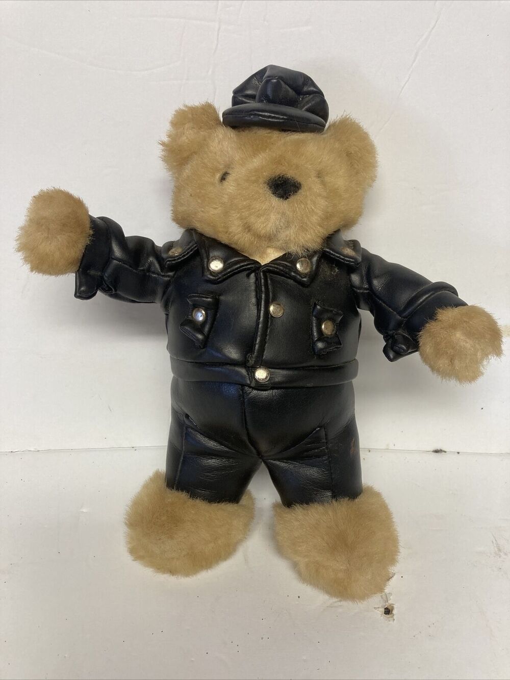 Vintage 1992 Ganz Brando Bear Plush Biker Leather Jacket Cap Stuffed Animal 9"